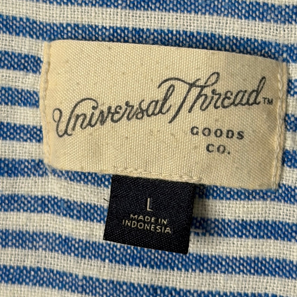 Universal Thread Linen Blend Top Womens L Blue White Stripe Boxy Beach Lagenlook - Picture 2 of 7